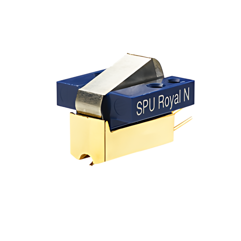 Product image of the Ortofon SPU Royal N cartridge in gold and blue.