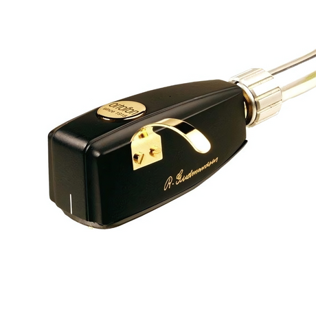 Product image of the Ortofon SPU cartridge with the initials 'R. Gudmandsen' on the side.